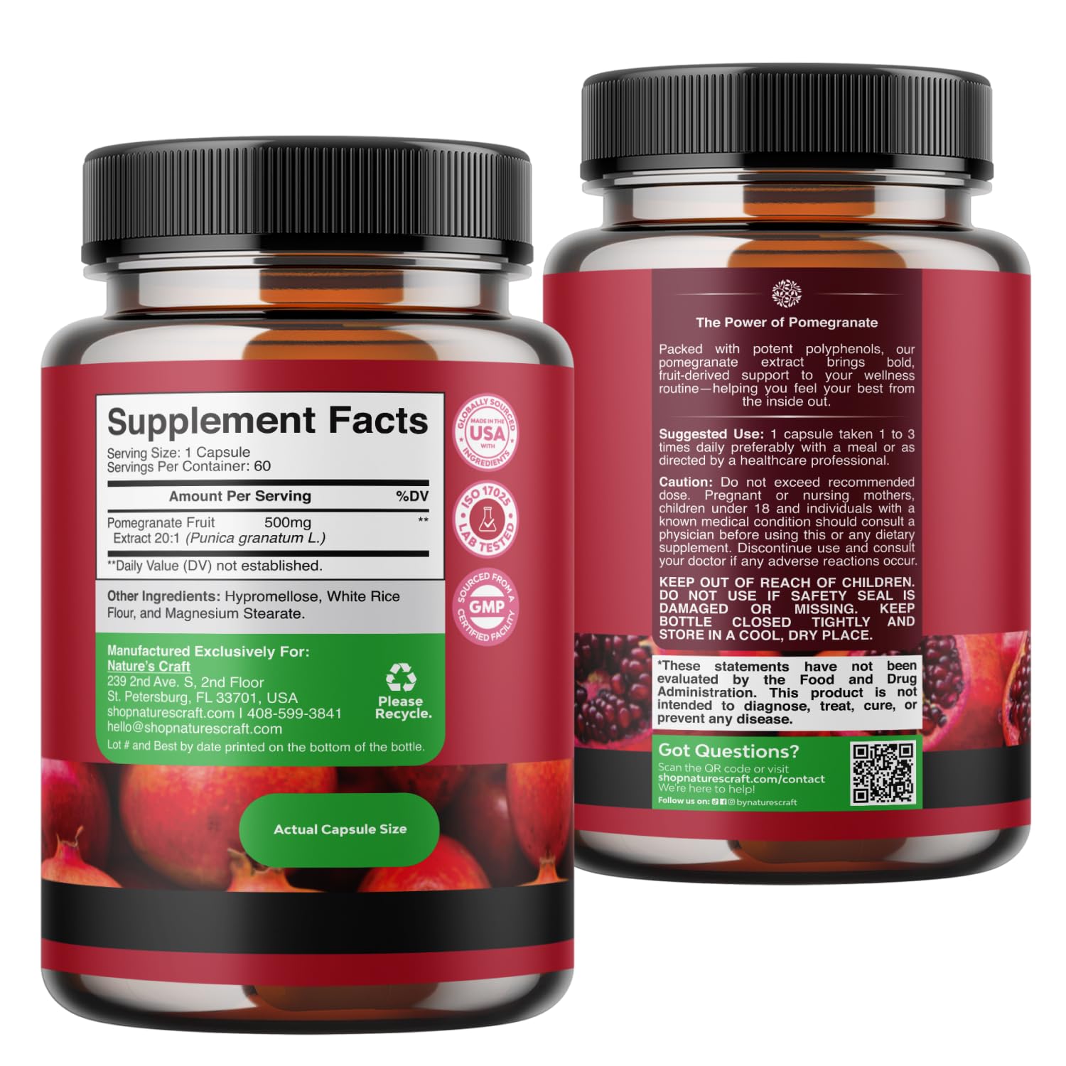 Pomegranate Extract Capsules 500mg - Pomegranate Supplement - 60 Count — Amazon image 7