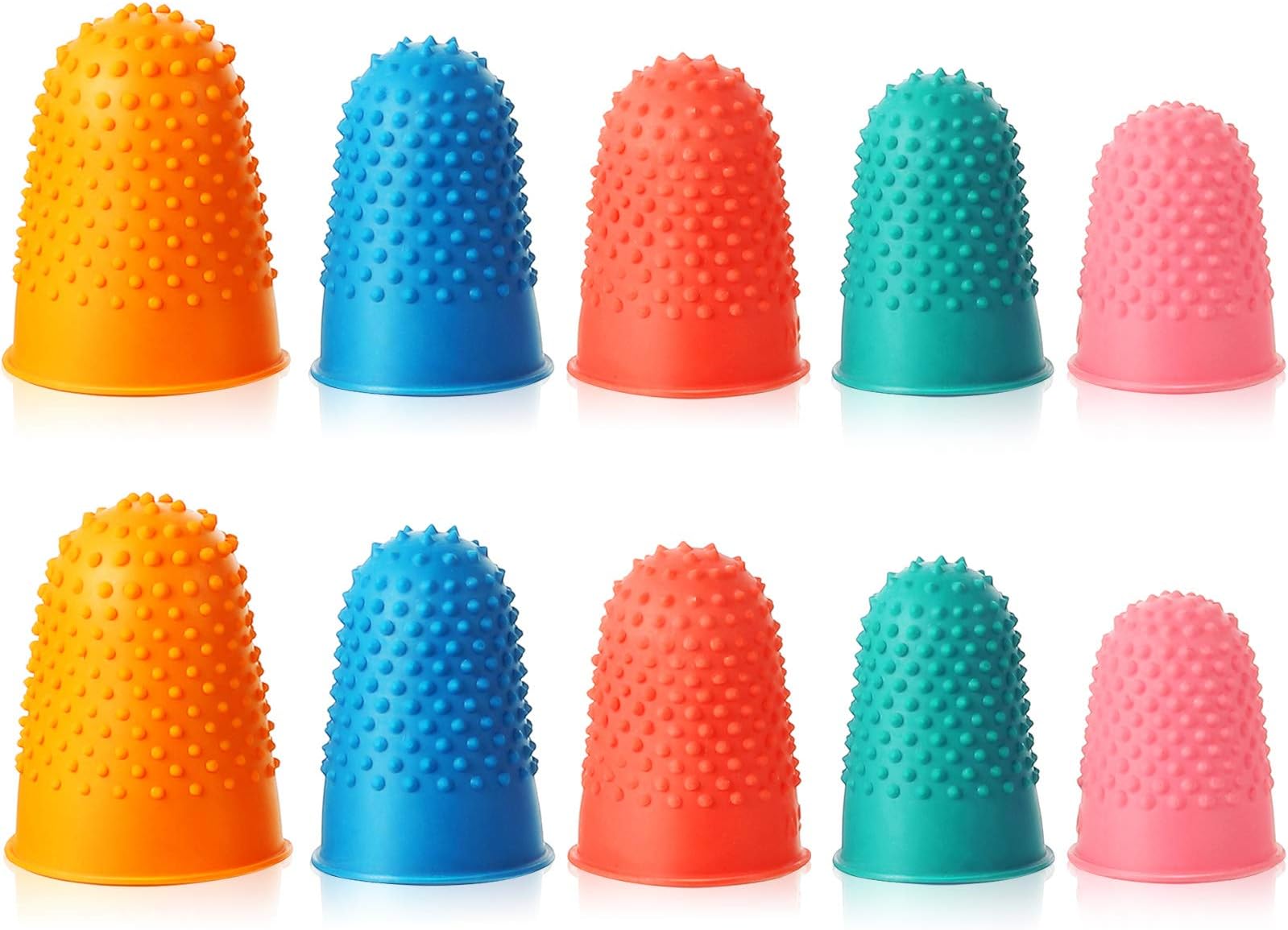 10 Pieces Rubber Finger Tips Office Rubber Thimbles Silicone Thimble Gripper Thick Reusable Finger Protector Fingertip with a Box for Money Counting Collating Writing Sorting in 5 Sizes and Colors