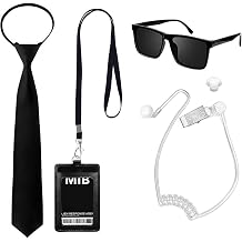 Men in Black Costume Accessories, Security Costume with Black Sunglasses Zip Tie Earpiece ID Card and Card Holder, Agent Outfit for Women Men Halloween Cosplay Carnival Fancy Dress