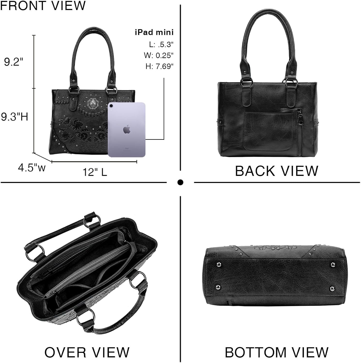 Tote Bag for Women Large Western Purse Ladies Top Handle Shoulder Handbags Vintage Embossed Concho Studs - Image 4