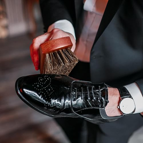 Miniatura 5 de Abaokai Kit de cepillos de brillo para zapatos de crin, cepillo de pelo de caballo para cuero, cepillo de zapatos, zapatos de cuero, botas de