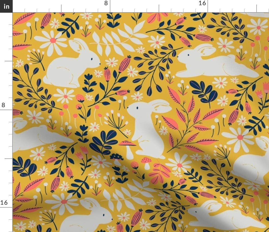 Spoonflower Fabric - Spring Bunnies Color Floral Rabbit Bunny Home Decor Easter Daisy Printed on Petal Signature Cotton Fabric Fat Quarter - Sewing Quilting Apparel Crafts Decor