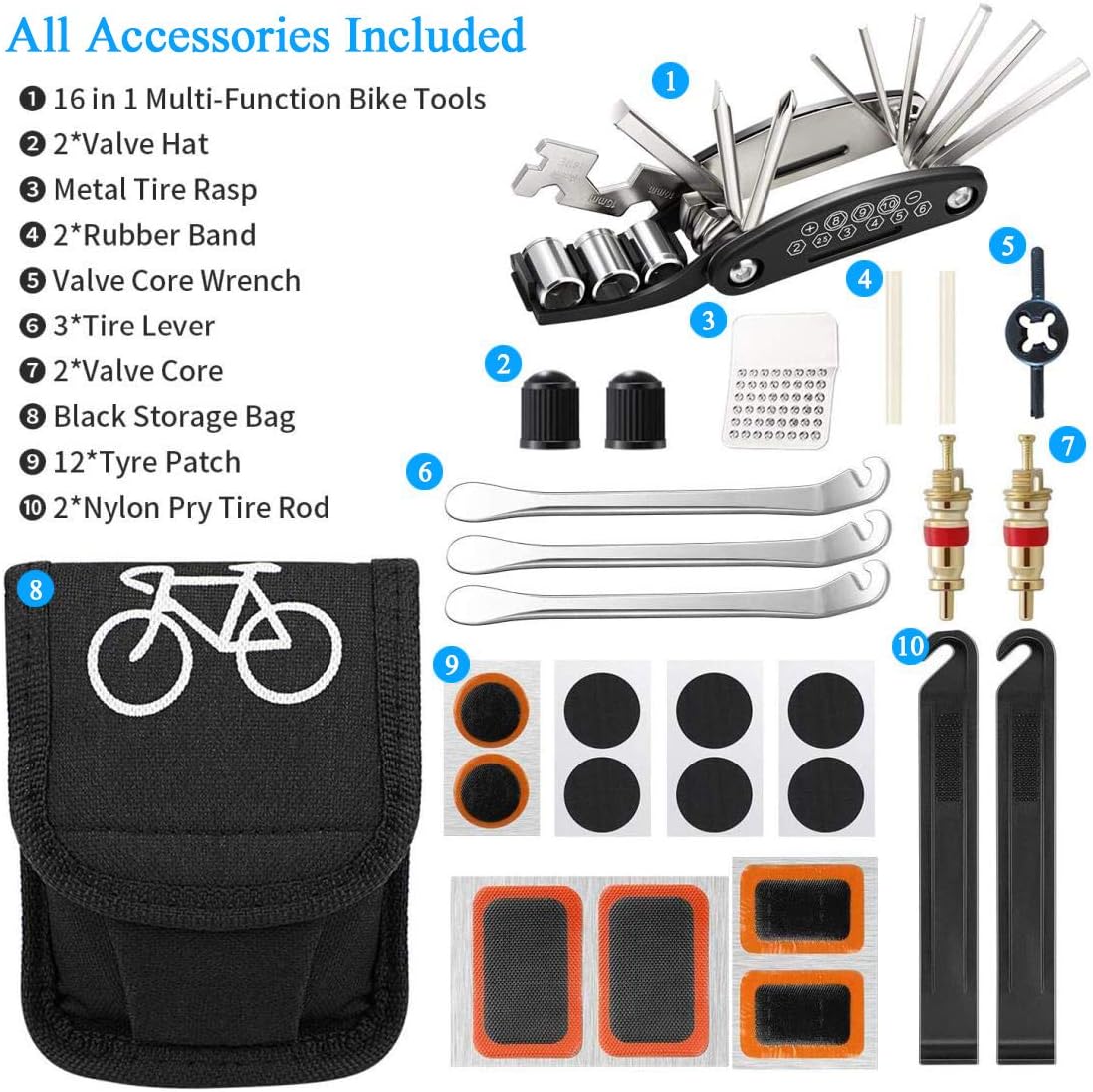Bike Repair Tool Kit Mountain Bike Accessories for Men 16 in 1