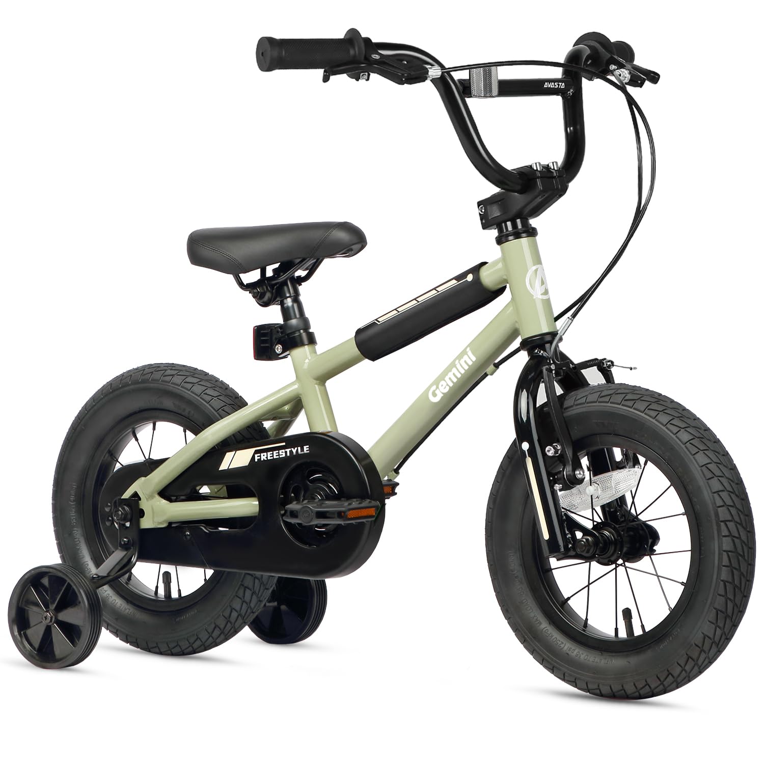 AVASTA 12 Inch Kids Bike for 1 2 3 4 Years Old Boys Girls Beiginner Toddlers Riders BMX Style Bicycle with Bell and Stabilisers, Army Green — image 1