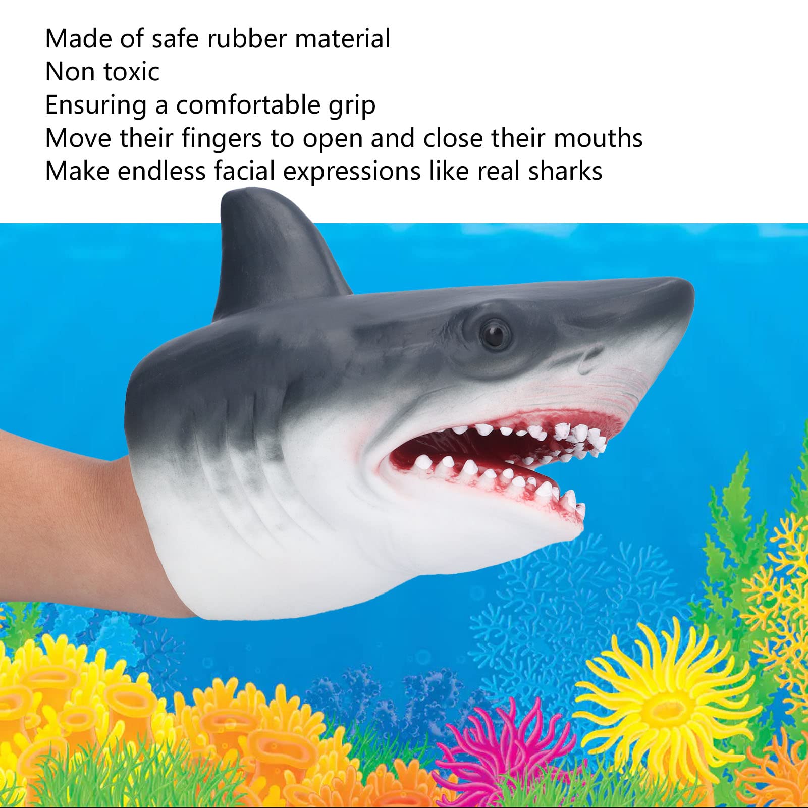 Marioneta de tiburón - Marionetas de Mano de tiburón, Recuerdos de fiestaa realistas, Criaturas Marinas Divertidas | de Goma no tóxico para niños, baño, Piscina, hogar, guardería, Escuela, aul