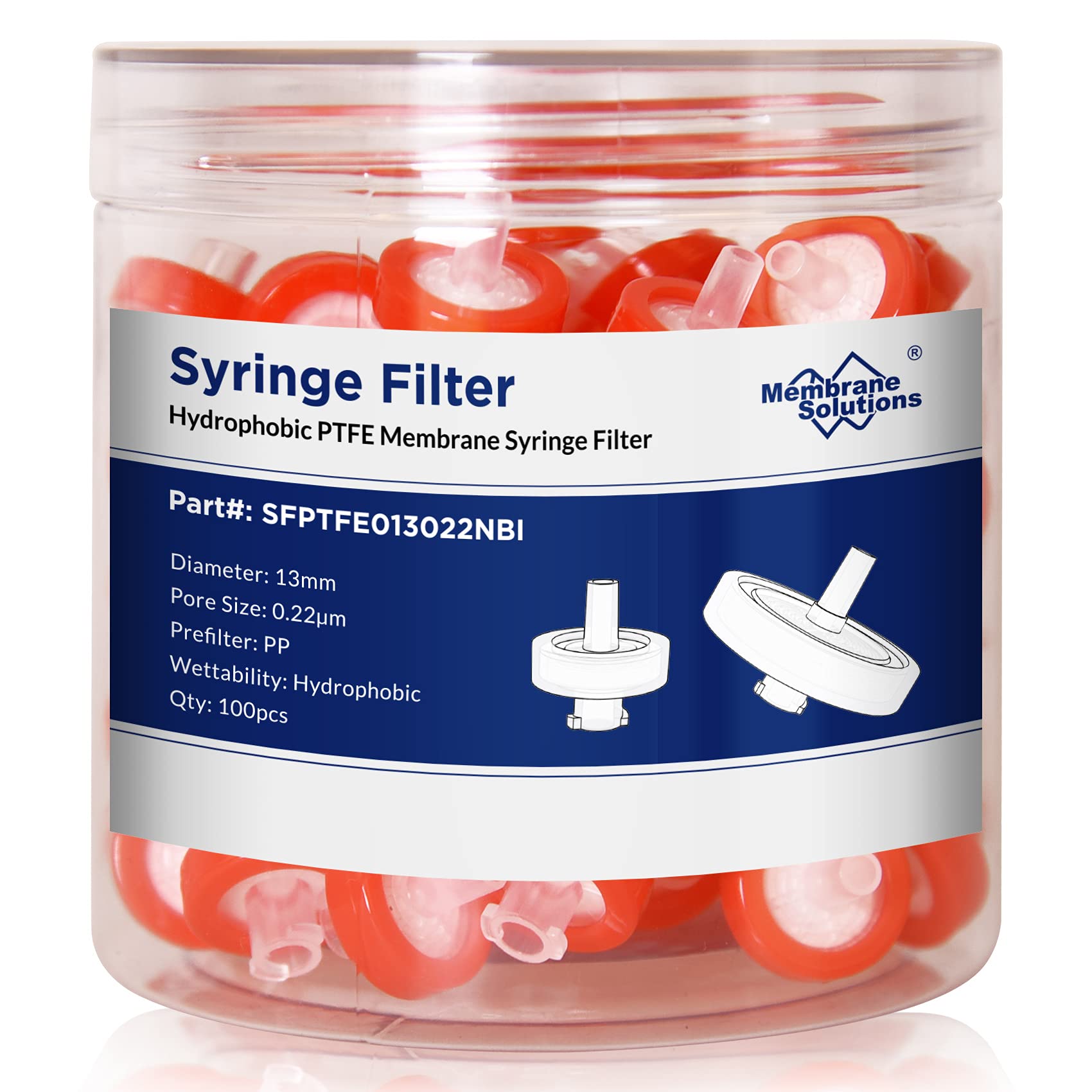 Buy Syringe Filter PTFE Hydrophobic Membrane Filtration 0.22um Pore