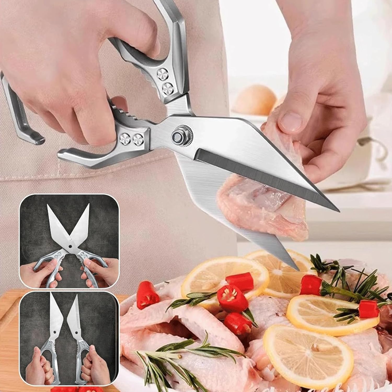 Tijeras de Cocina multifuncionales de Alta Resistencia, Tijeras de Cocina Interactk para Alimentos, Tijeras afiladas de Acero Inoxidable para Aves de Corral, Corte de Hueso Resistente para Corte de