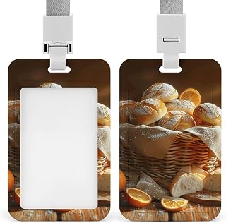 Basket of Bread Id Badge Holder Vertical Id Card Holder with Lanyard Breakaway Hard Heavy Duty Name Tags Badge Holders Waterproof Work Card Holders Protector for Nurse Officer Teacher Security Staff