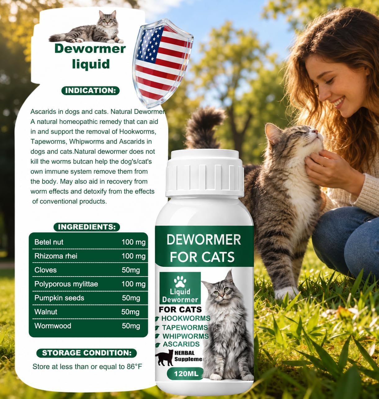 Cat Dewormer Liquid, Dewormer for Cats and Kittens, Broad Spectrum for Tapeworms, Roundworms & Hookworms, Easy-to-Give, 4.06 oz (120ML) thumbnail
