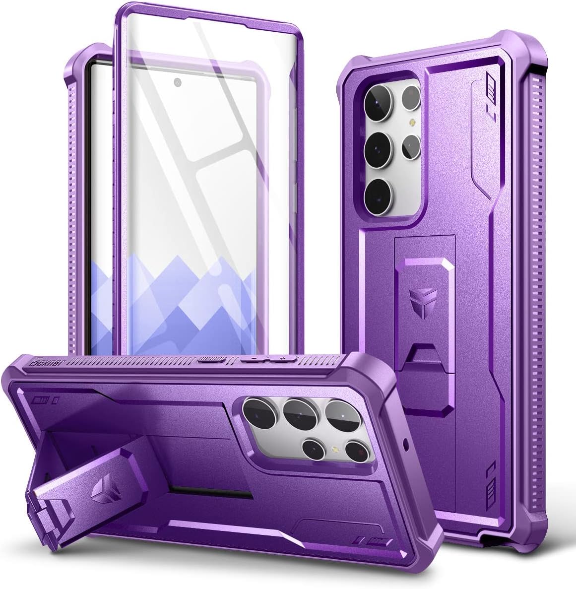 Dexnor for Samsung Galaxy S22 Ultra Case, [Built in Screen Protector and Kickstand] Heavy Duty Military Grade Protection Shockproof Protective Cover for Samsung Galaxy S22 Ultra 5G,Pruple Purple