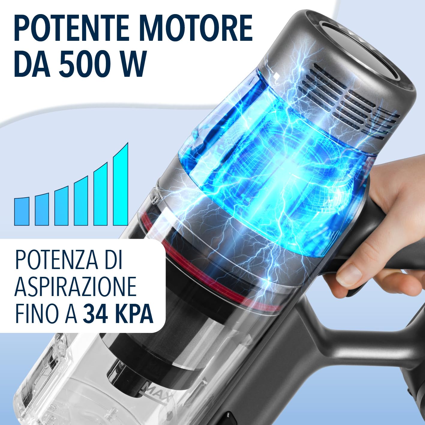 CLEANmaxx AeroTec 500 - Aspirapolvere a batteria con stazione di aspirazione, intelligente e senza fili, svuotamento automatico della polvere da 3,5 l, 34 kPa, autonomia 60 minuti, filtro HEPA