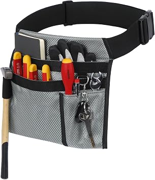 5-Pocket Tool Belt Pouch, Single-Side Tool Pouch with Belt Loop, Adjustable Utility Work Belt for Electricians, Carpenters, Construction Workers and Handymen