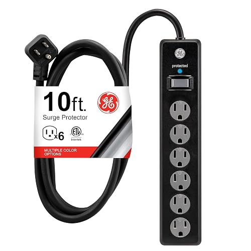 GE 6-Outlet Surge Protector, 10 Ft Extension Cord, Power Strip,