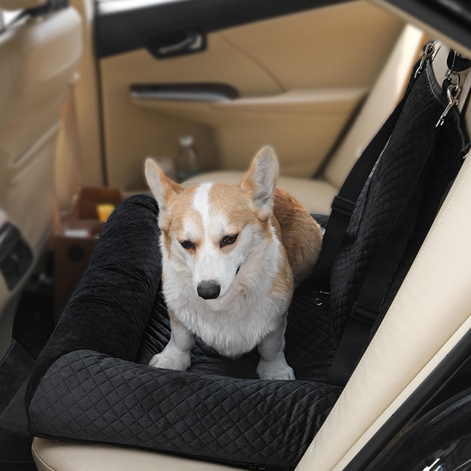 Hundeautositz Für Große/Mittelgroße Hunde, Hundesitz Auto Rückbank, Hundeauto-Reisebett, Bequem Und Siche Haustier Reisebett, Waschbarer Sitzerhöhung Mit Sicherheitsgurt