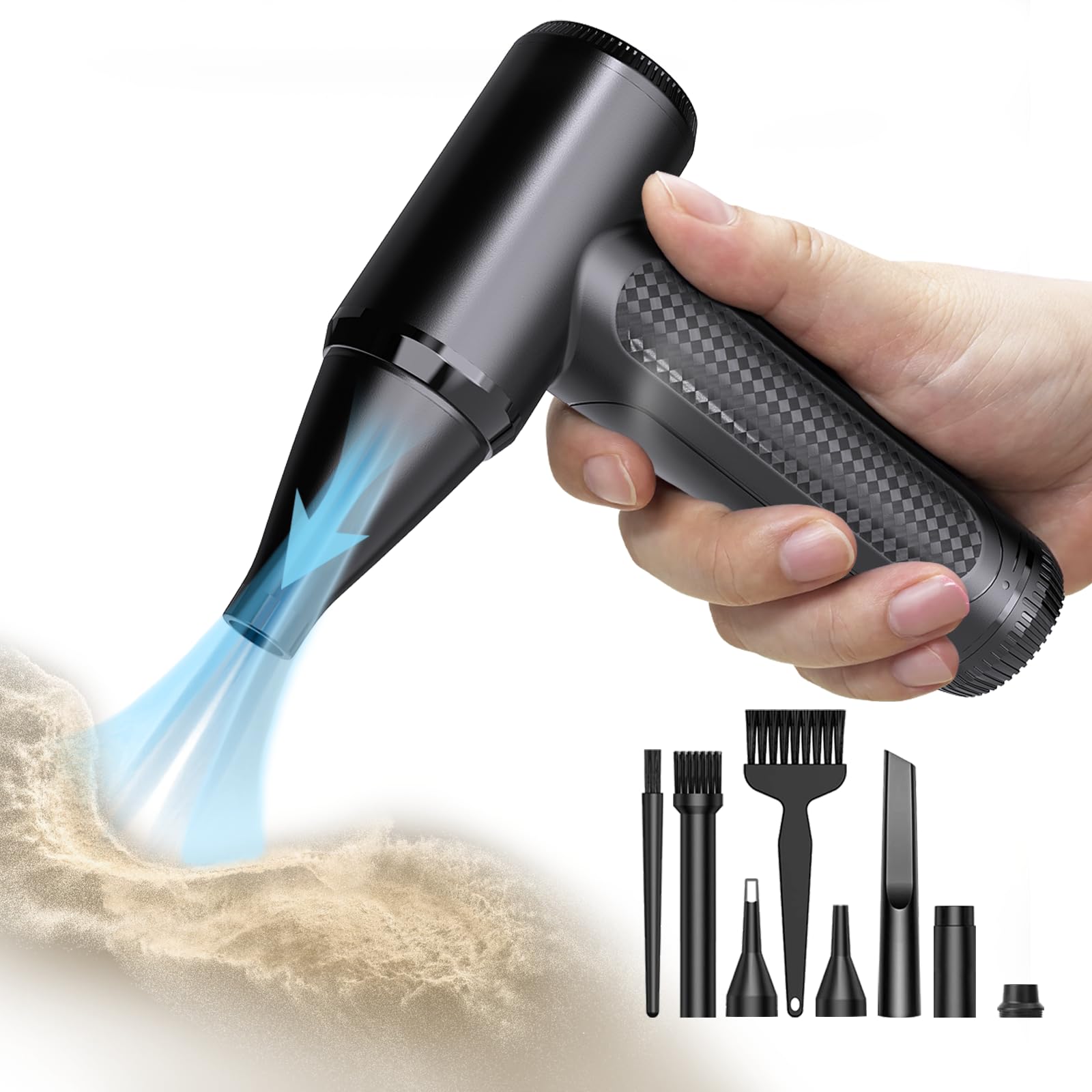Soplador de Polvo Eléctrico, Pejevir Plumero de Aire Comprimido, Potente 3 Velocidades 150000 RPM, Type-C Recargable para Ordenador Coche Oficina Sofá, Sustituto de Aire Comprimido