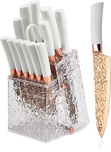 Juego de cuchillos de cocina antiadherentes con cuchillo de carne dentado de almacenamiento, cuchillo de chef, cuchillo de pan, tijeras, afilador,