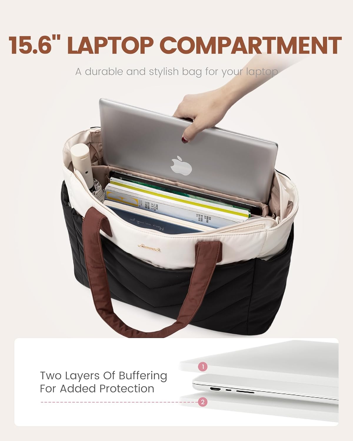 LOVEVOOK Tote Bag for Women, Puffer Work Travel Handbag with Zipper for Teacher Nurse, Quilted Cute Laptop Shoulder Gym Bag