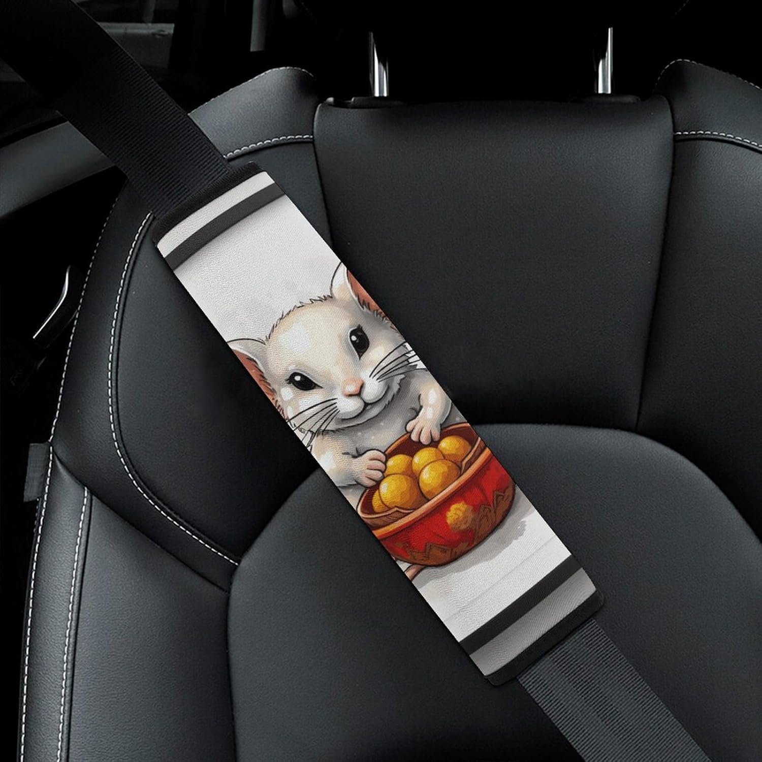 2 PCS Super Soft Car Seat Belt Pad, Cute Chinese Zodiac Signs Printed Waterproof Sweat-Absorbing Seat Belt Covers Backpack Shoulder Pad for All Car Seats Baby Strollers
