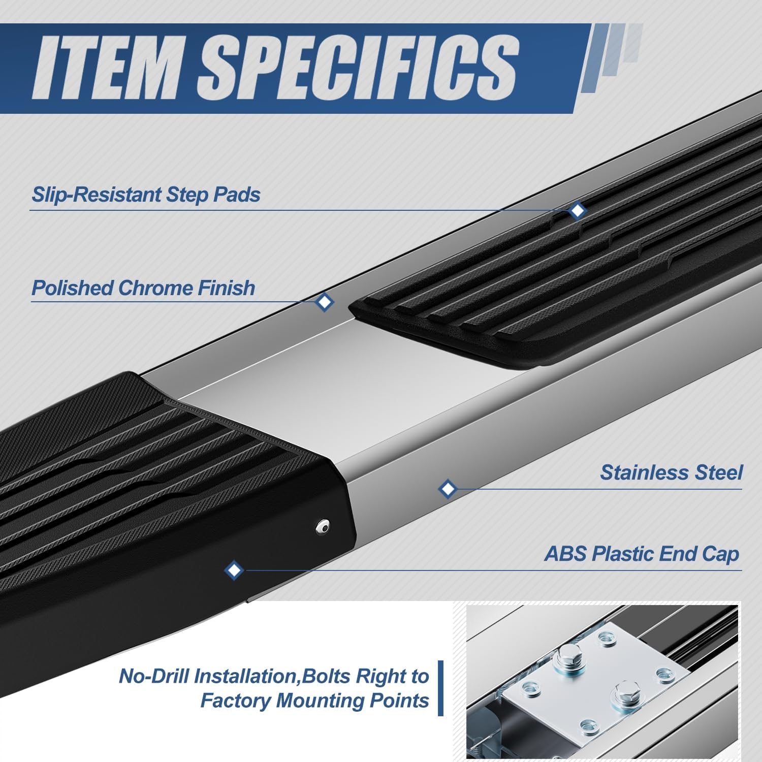 Auto Dynasty 6 Inches Flat Side Step Nerf Bar Running Boards Compatible with Dodge Ram 1500 Crew Cab 19-24, Stainless Steel, Polished Chrome