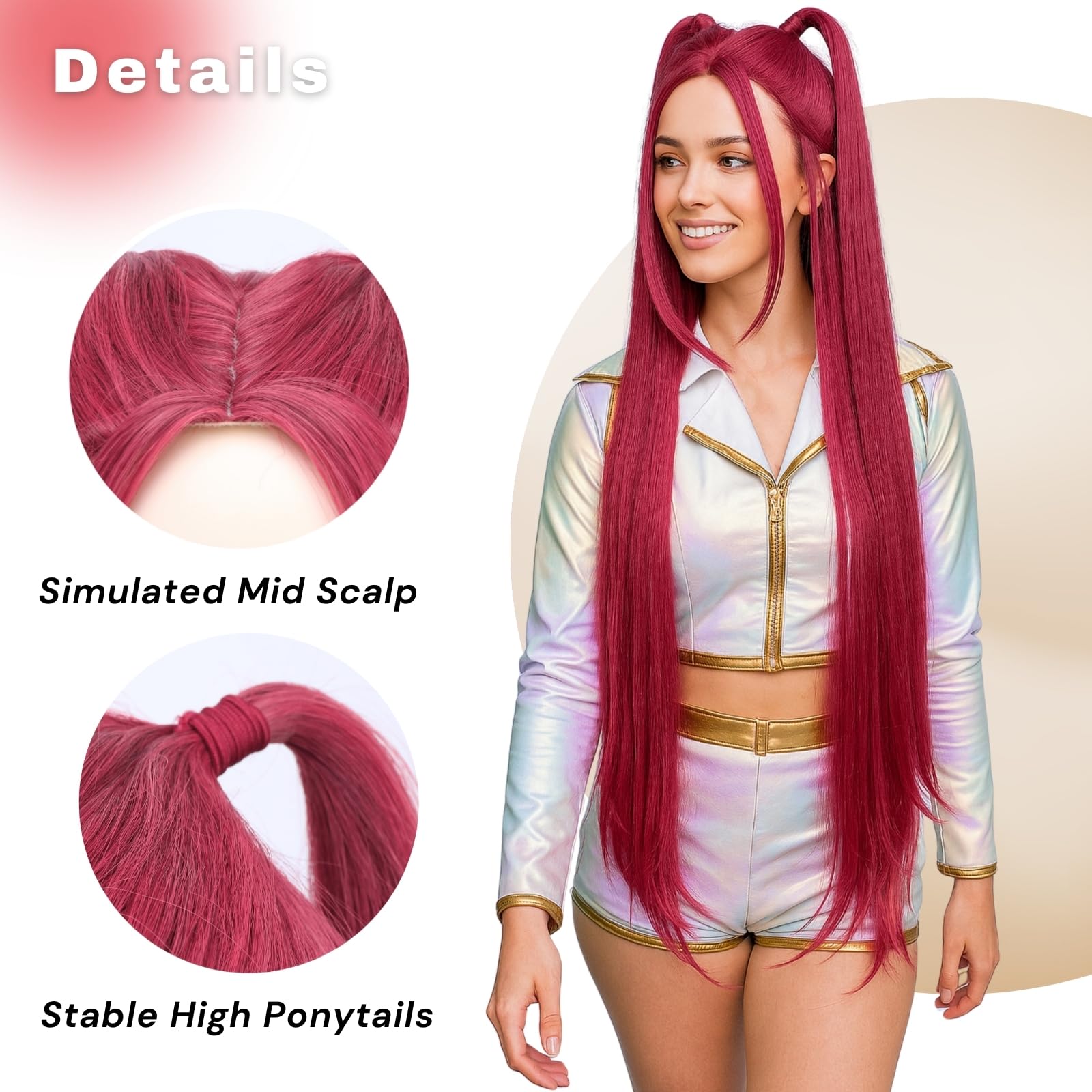 Amazon.com: morvally 39 Inches Long Red Wig with 2 Ponytails  display picture 1