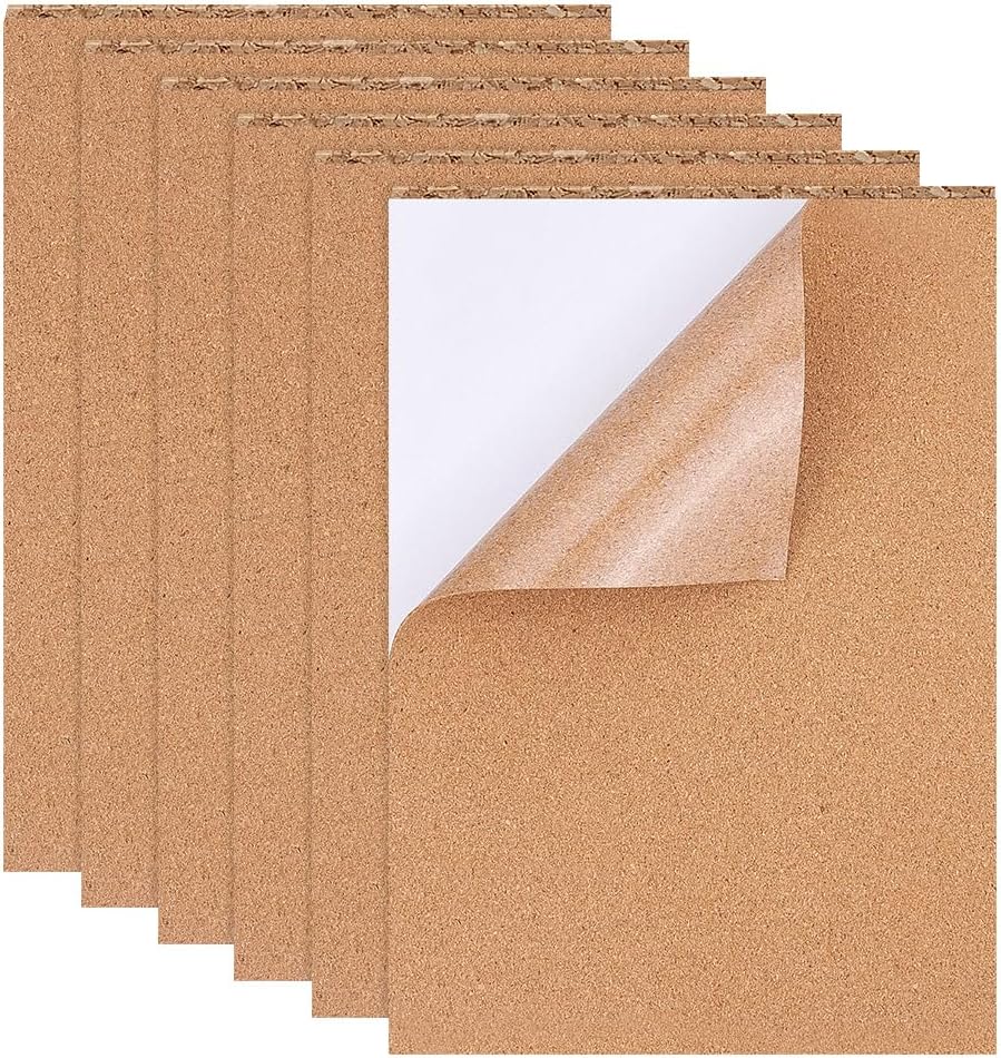 BENECREAT Pack of 8 Self-Adhesive Cork Rectangular Insulating Cork Sheets for Floors, Walls, DIY, Stamping, Craft Projects, 21 x 30 cm