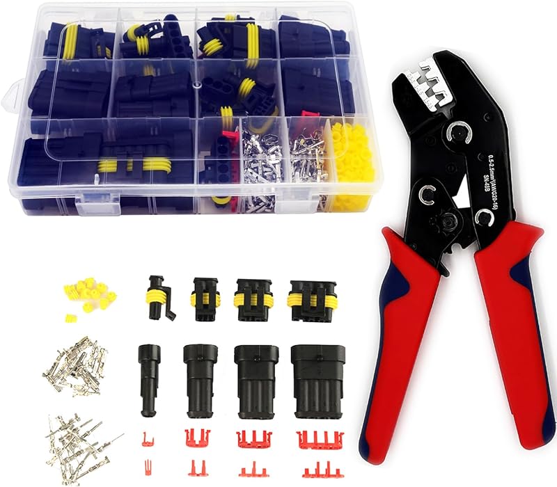 Kit de conectores elétricos automotivos à prova d’água Twippo 1/2/3/4 pinos com alicate crimpador – 352 peças