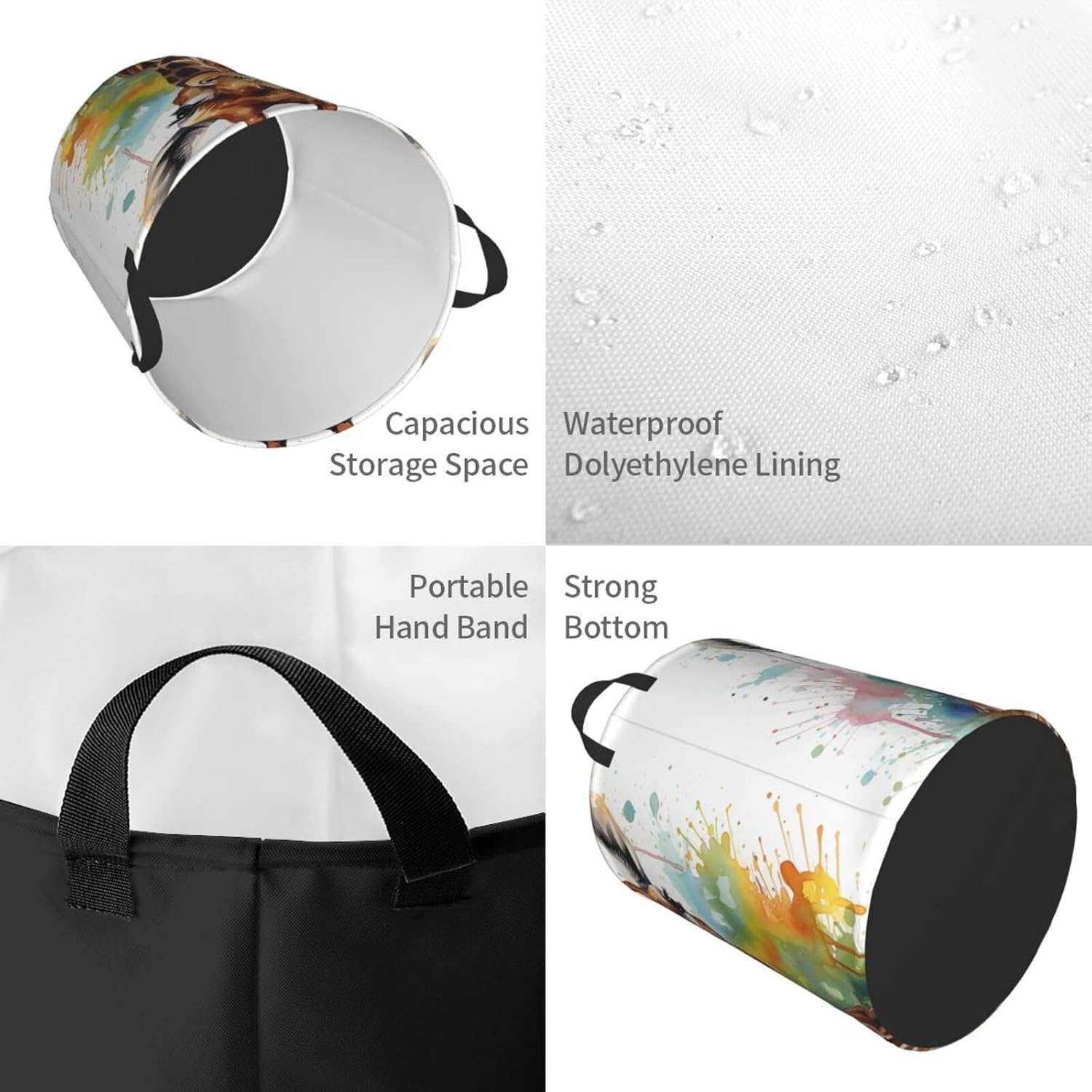 Cute Giraffe Watercolor Laundry Basket Foldable Waterproof Laundry Hamper Clothes Storage Bin With Handles Oxford Cloth Toy Organizer Basket For Bathroom Laundry Bedroom Small image 4