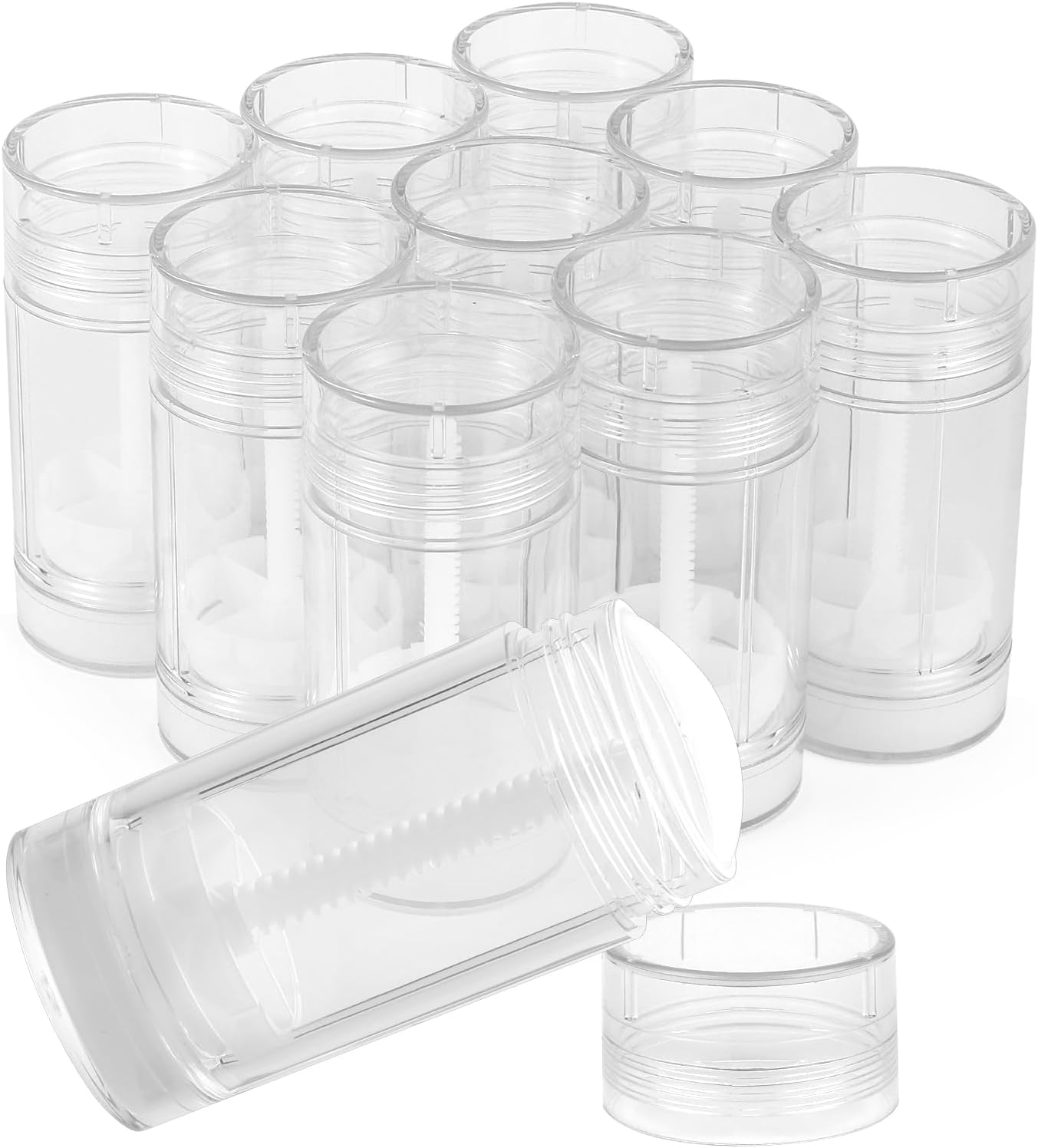 10 Pack Clear Empty Deodorant Containers - 2.5oz/75ml Twist-Up Refillable Tubes, Bottom-Fill Round Plastic Sticks for DIY Homemade Deodorant, Lip Balm & Solid Cosmetics