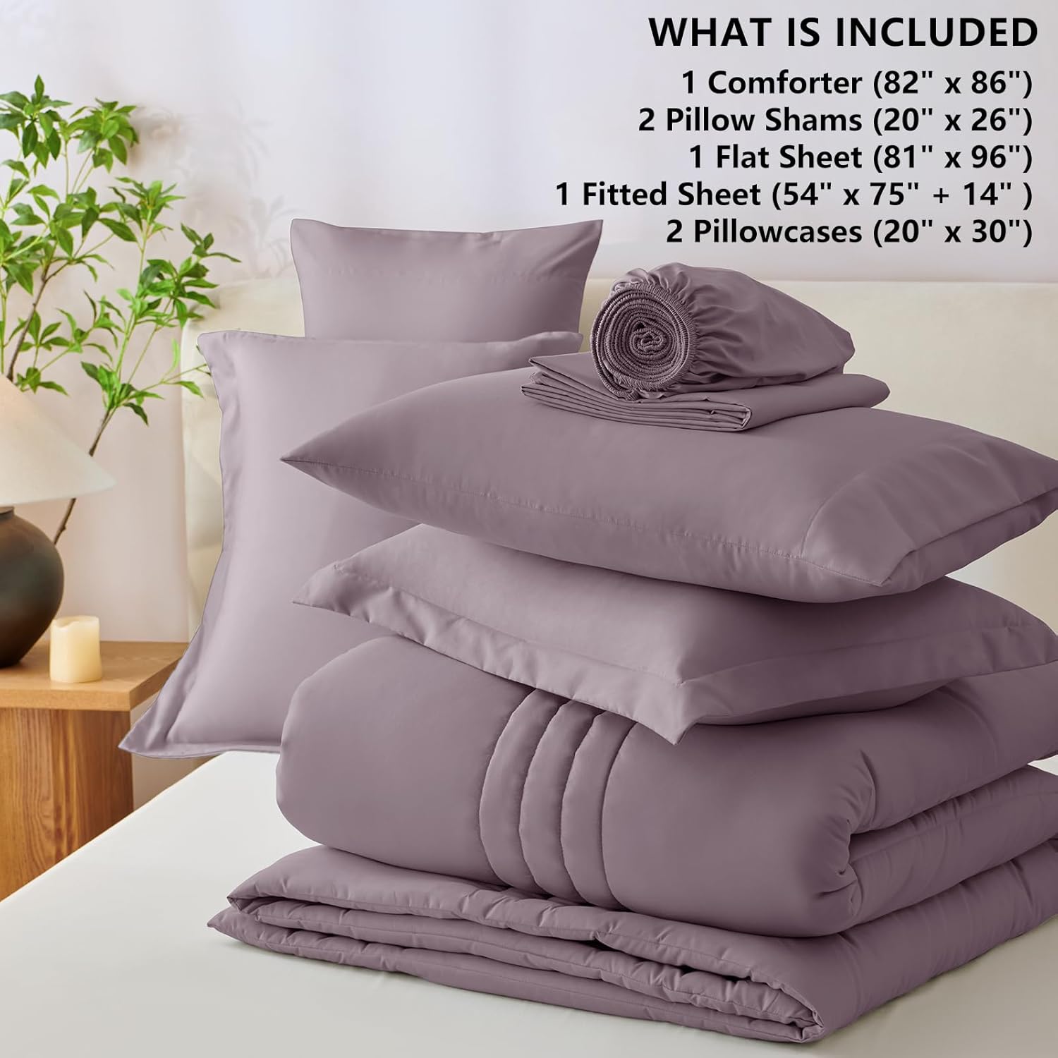 CozyLux Full Comforter Set - 7 Pieces Bed in a Bag Dusty Purple Comforter Set with Sheets Luxury Bed Set All Seasons, Soft Bedding Set with Down Alternative Comforter, Sheets, Pillowcases & Shams