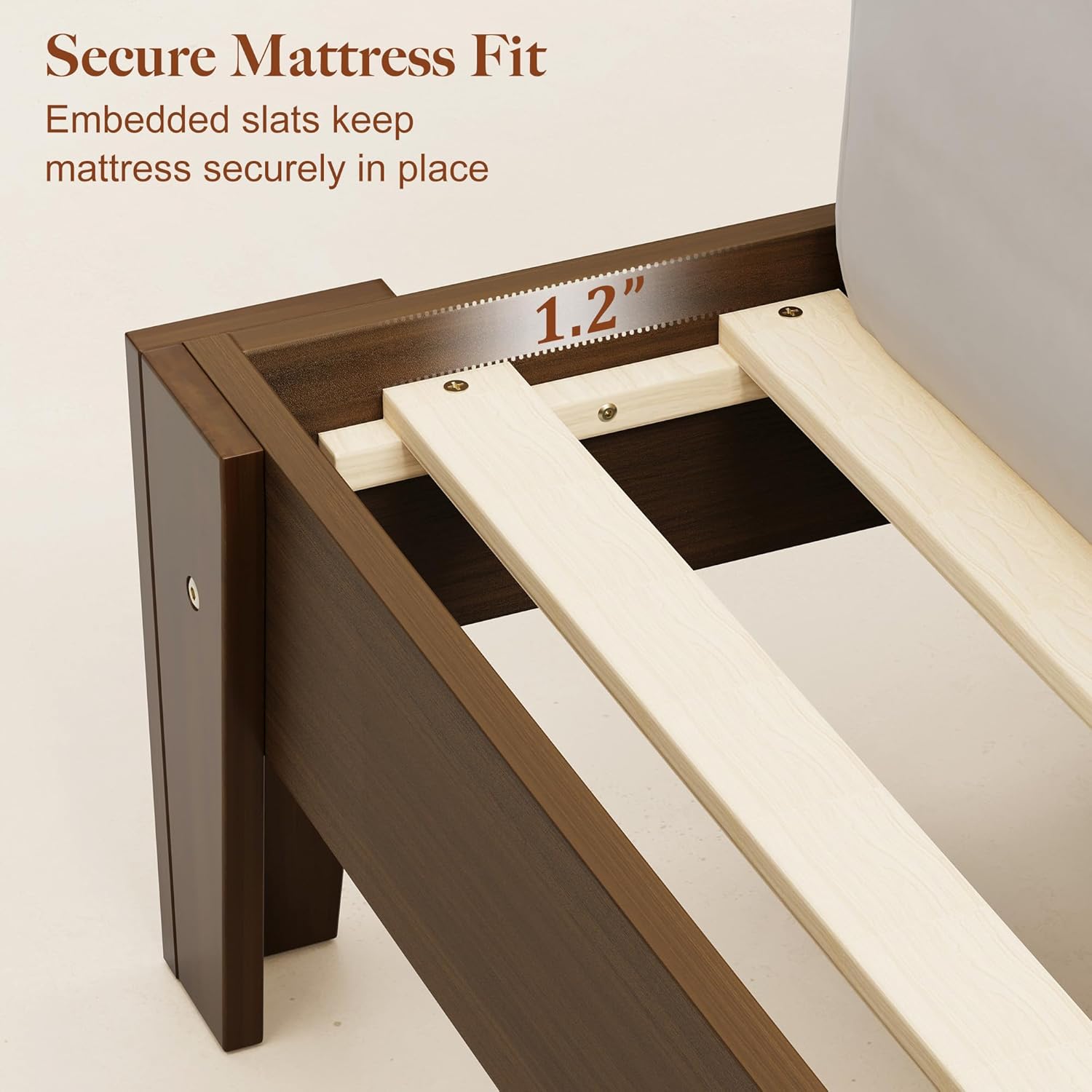 Queen Size Bed Frame, Mid-Century Modern Wood Platform Bed Frame with Fluted Headboard & Curved Wings, Noise-Free, No Box Spring Needed, Wood Slat Support, Easy Assembly, Walnut Brown