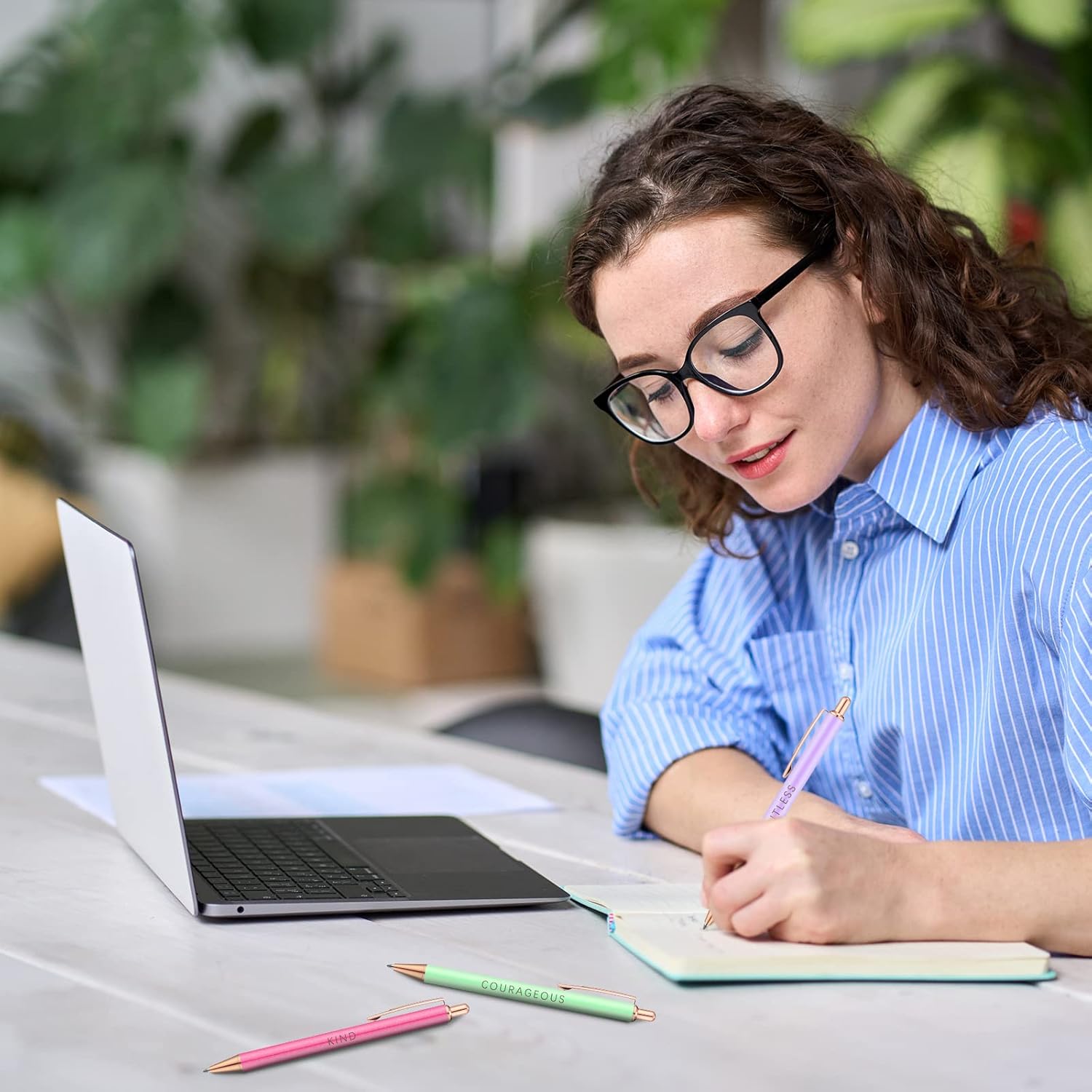 Outus 6 Pcs Christmas Fancy Pen Set, Inspirational Gifts for Women, Office Motivational Cute Pens Boss Lady Gifts Metal Pretty with 2 Gift Box Pastel Inspirational Retractable Ballpoint Office(Cute) - Image 7