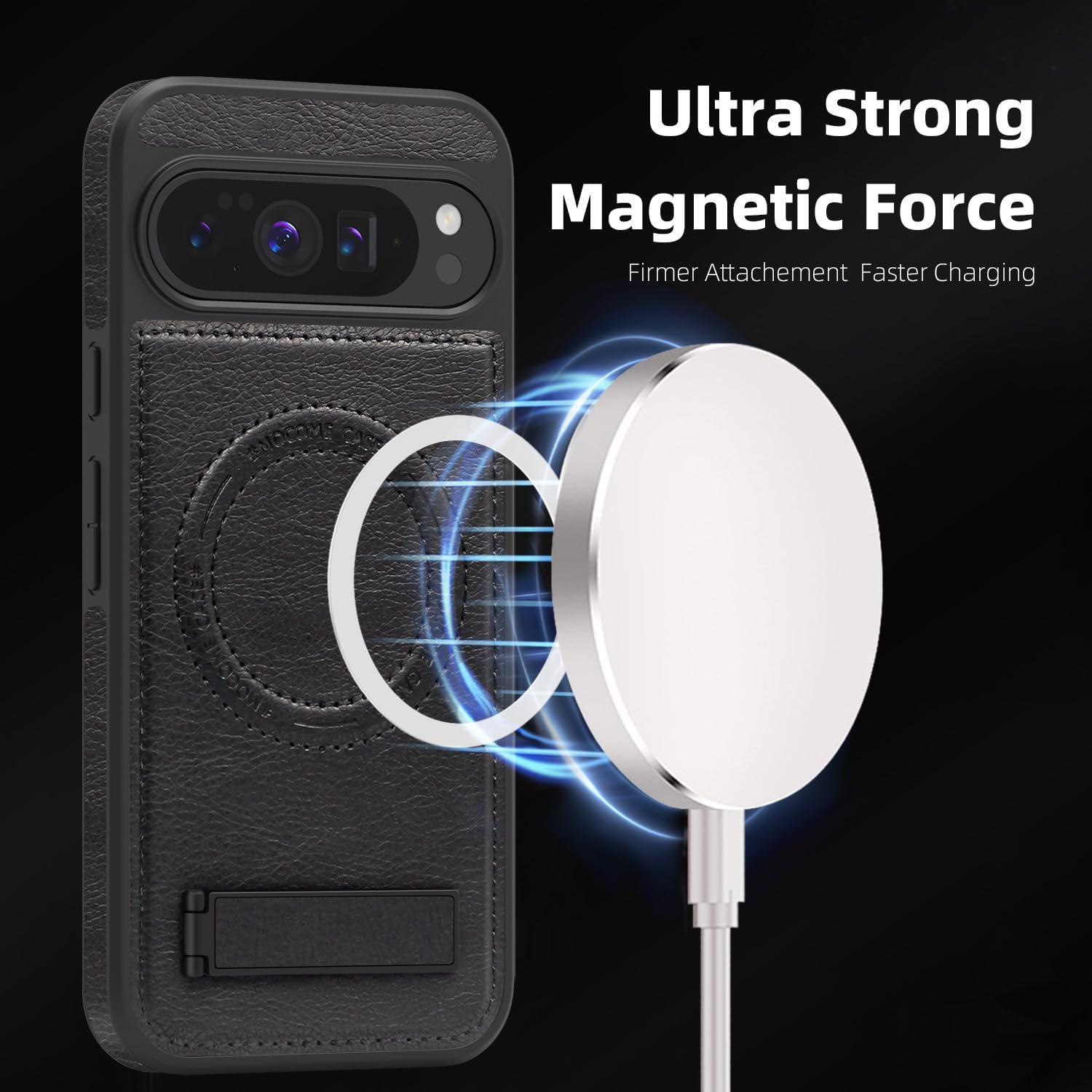 Magnetic Kicstand for Google Pixel 10 Pro Case Compatible with MagSafe Ultra Slim Premium Leather Invisible Stand Military Grade Drop Protection Shockproof Case, Black