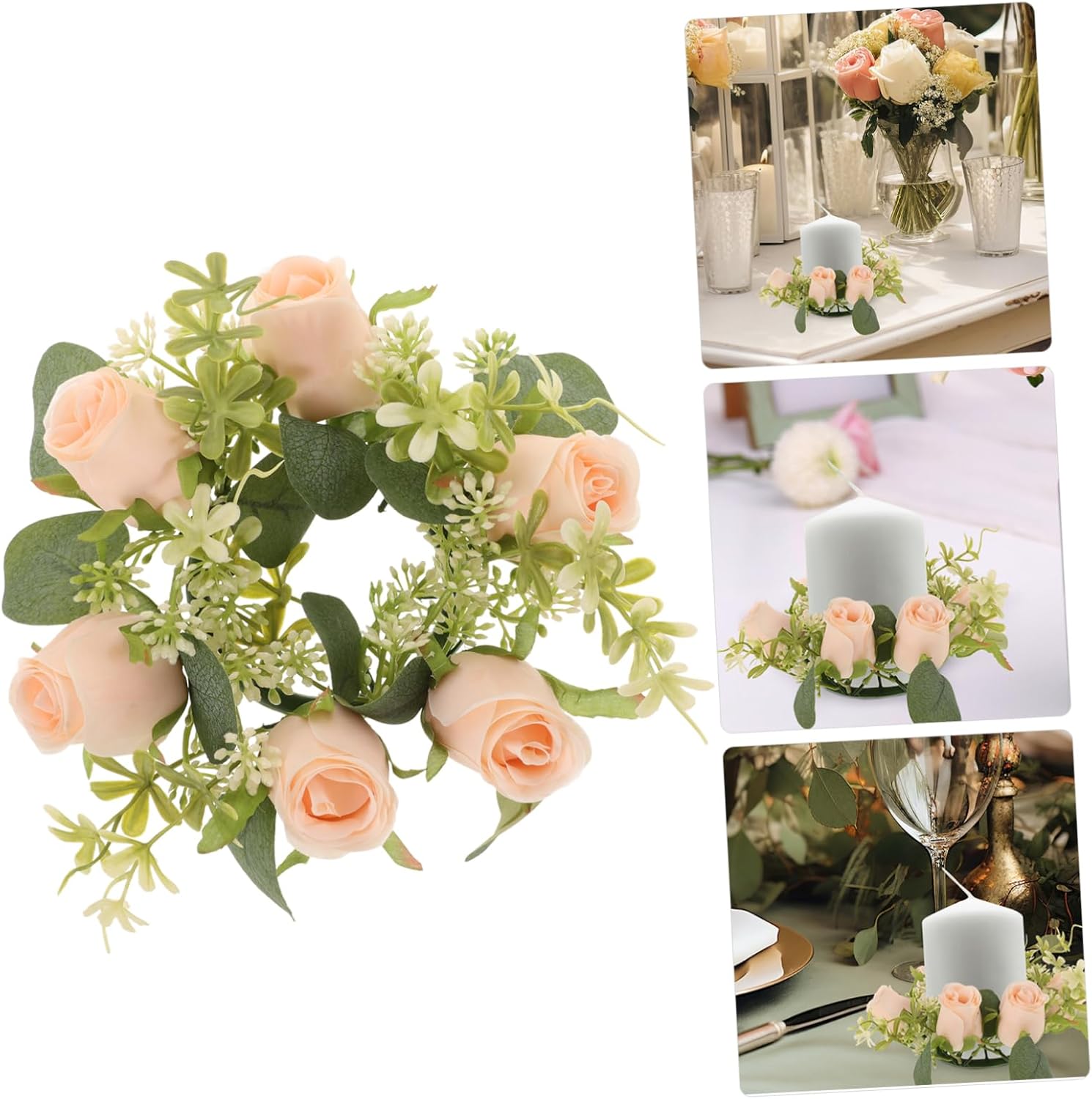 Artificial Flower Candle Wreath Faux Roses for Wedding Centerpieces and Home Decor Spring Floral Candle Decor for Festive Occasions Color