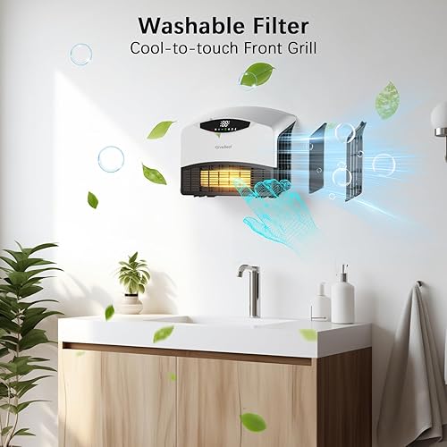 Miniatura 3 de GiveBest - Calentador de pared eléctrico de 1500 W para uso en interiores, termostato ajustable, control remoto, compatible con Alexa, temporizador