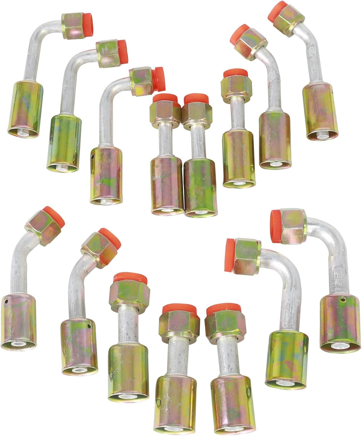 15 PCS Air Conditioning #6, #8 and #10 AC Fittings Beadlock Female O Ring 5/8-18UNF, 3/4-16UNF and 7/8-14UNF Straight 45 90 Degree