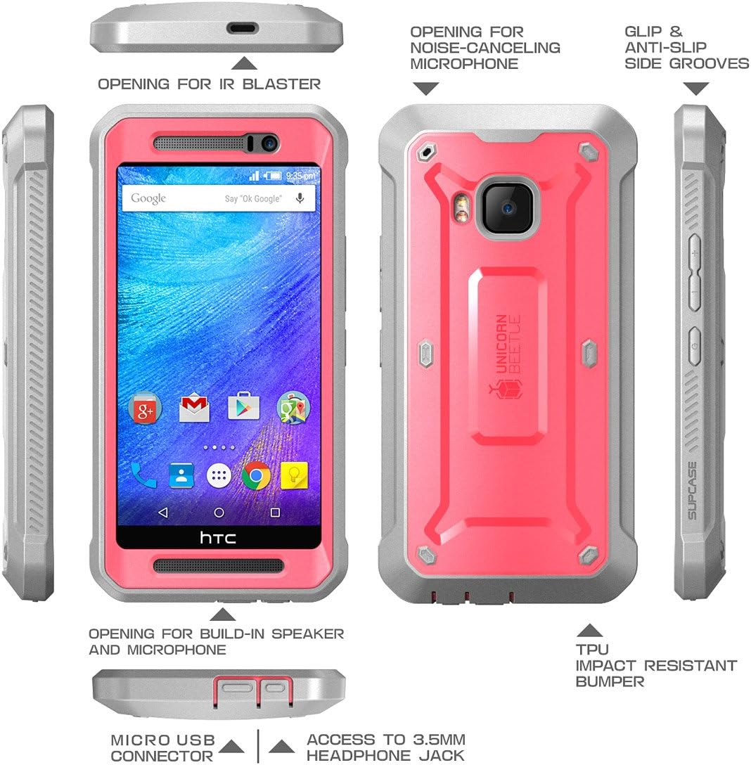 HTC One M9 Case, SUPCASE Full-body Rugged Holster Case with Built-in Screen Protector for HTC One M9 (2015 Release), Unicorn Beetle PRO Series - Retail Package (Pink/Gray)