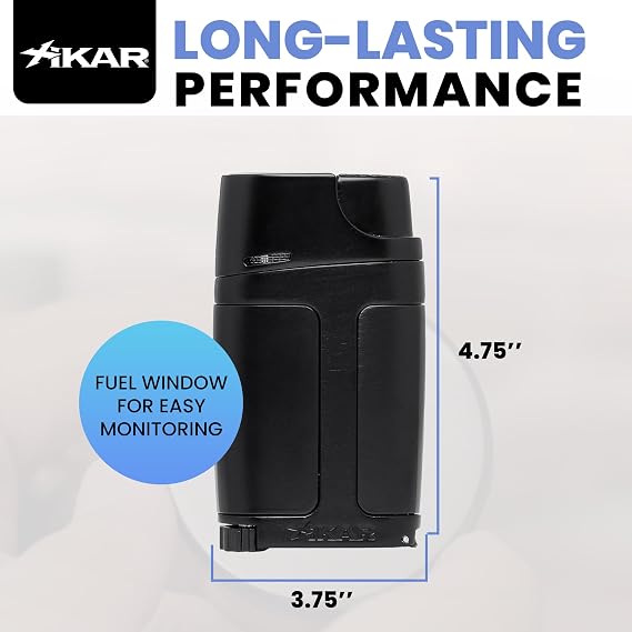 XIKAR ELX Double Jet Flame Butane Torch Lighter with 9mm Cigar Punch Refillable Butane Lighter with Fuel Window Wind-Resistant Adjustable Flame Premium Cigar Accessory Black