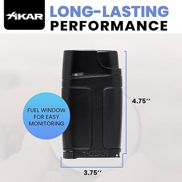 XIKAR ELX Double Jet Flame Butane Torch Lighter with 9mm Cigar Punch Refillable Butane Lighter with Fuel Window Wind-Resistant Adjustable Flame Premium Cigar Accessory Black
