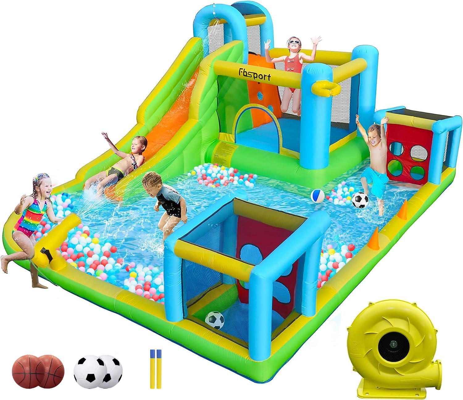 Castillo Hinchable Grande con Ventilador para niños Grandes 480 x 370 x 210 cm tobogán seco y de Agua, Adecuado para niños de 3 a 12 años, Castillo Children's Bouncy para Uso Interior o Exterior