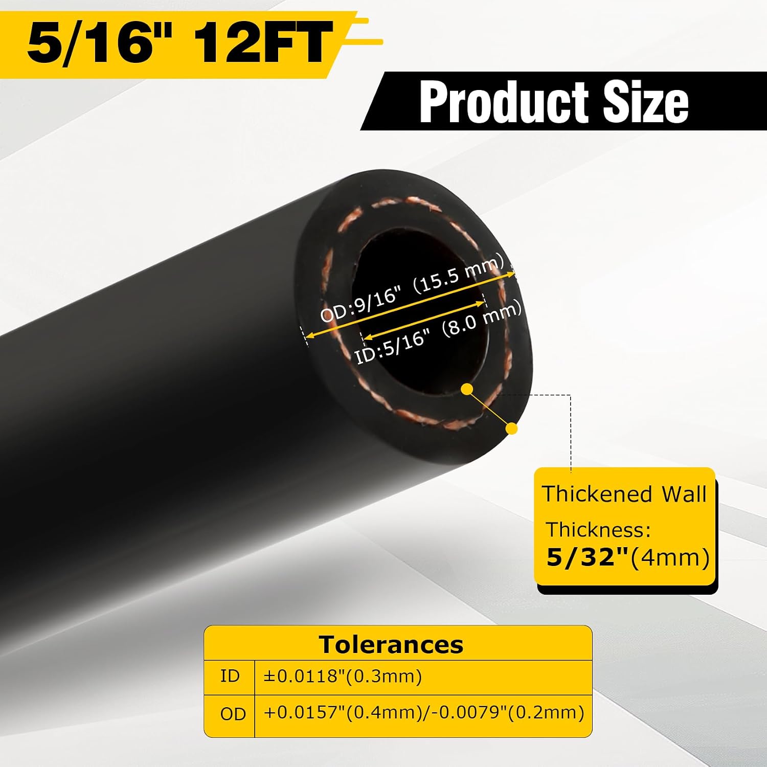 5/16" Marine Fuel Line Hose - 12 FT SAE J1527 Type A1-15 Rubber Fuel Line for Boats, Outboards & Marine Engines