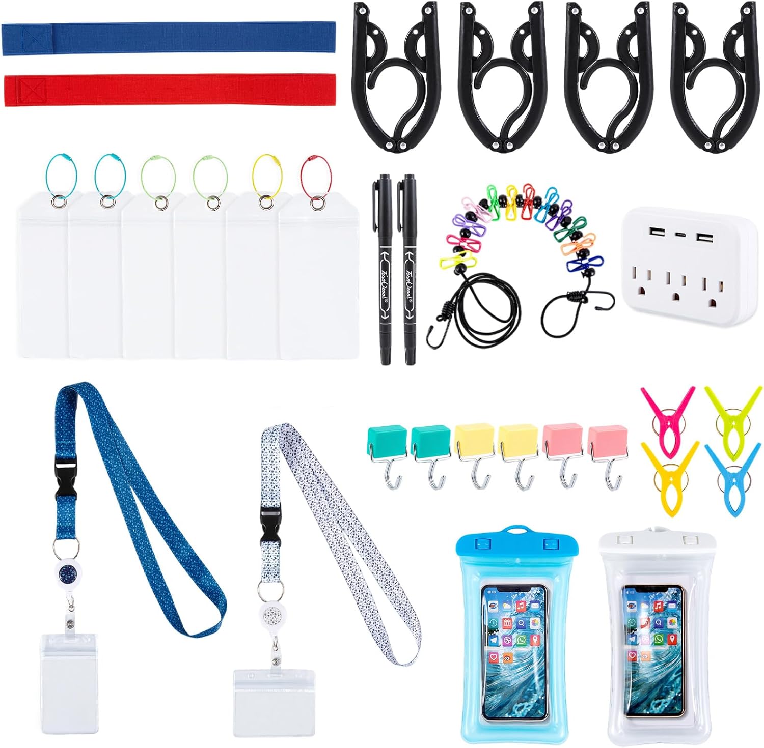 Cruise Ship Essentials 2026,Cruise Must Haves Kits with Non-Surge Protector Power Strip,Lanyards for Cruise Ship Cards,Waterproof Luggage Tags Phone Pouches,Magnetic Hooks,Towel Bands and Clips-32Pcs