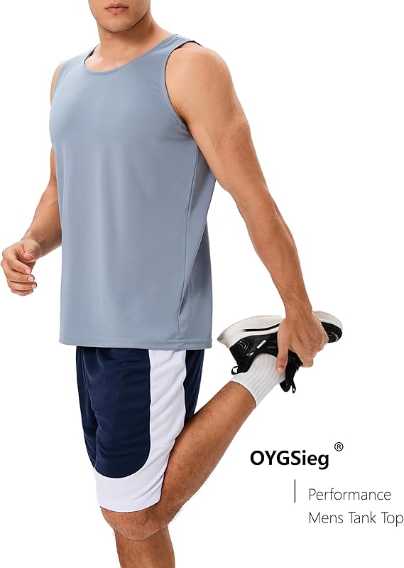 OYGSieg 6 Pack Men's Quick Dry Workout Tank Tops Breathable Gym Sleeveless Muscle Shirts for Active Men
