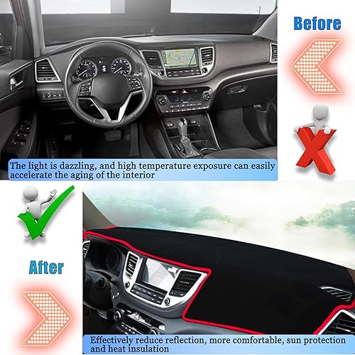 Miniatura 4 de Cubierta de tablero de salpicadero, tapete protector antideslizante para consola central (borde rojo)