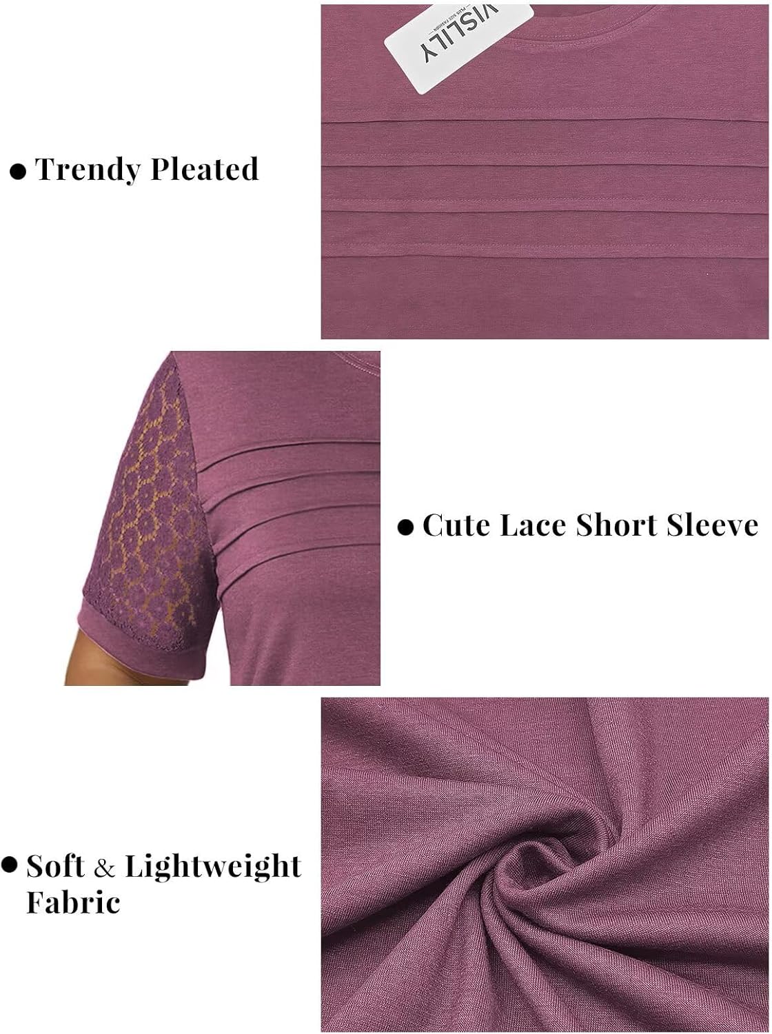 VISLILY Womens-Plus-Size-Summer-Tops Dressy Lace Short Sleeve T Shirts Casual Crewneck Blouses Trendy Pleated Tunics XL-5XL - Image 4