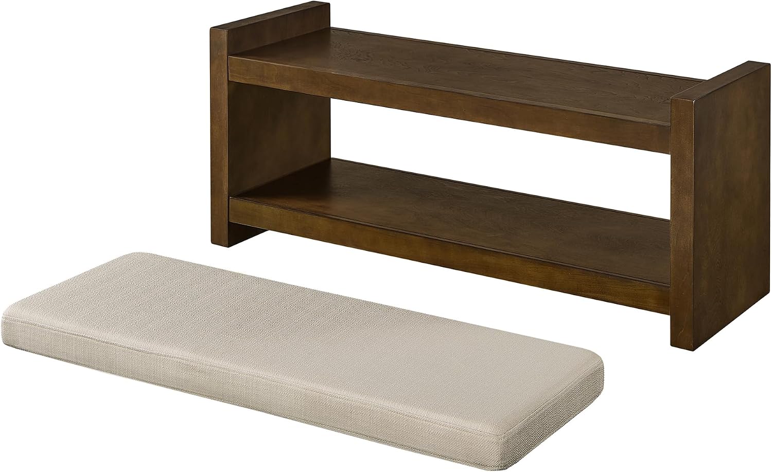 Accent Bench with Lower Shelf Shoe Rack, Padded Seating Bench for Living Room, Modern Compact Bed End Bench with Storage for Bedroom Seating, Removable Cushion (Linen, 40" L)