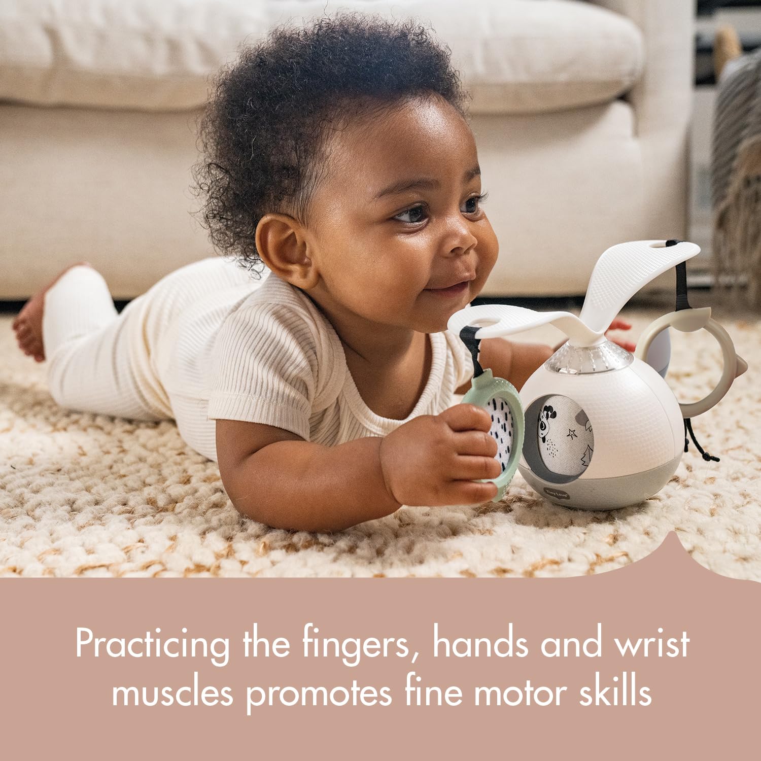 Tiny Love 2-in-1 Tummy Time Musical Mobile, Móvil musical 2 en 1 para el tiempo boca abajo, móvil giratorio de 360° con música y luces, 0 meses+, móvil portátil para carrito, Black & White Décor