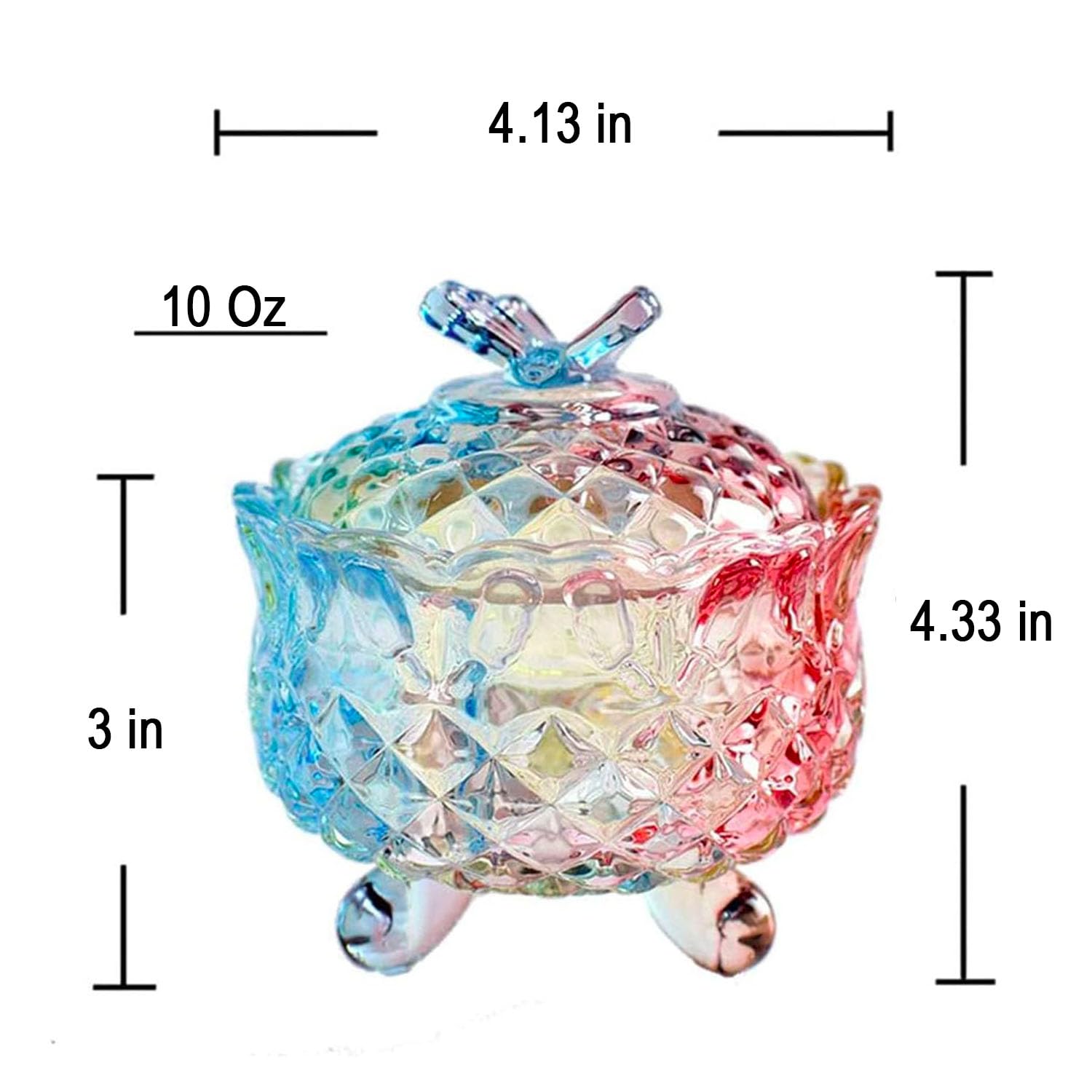 LUCKTE Royal Embossed Clear Glass Apothecary Jar with Lids,Candy Jar Containers Wedding Candy Buffet Jars,Crystal Jewelry Box Glass Biscuit Jar -10oz (Fly)