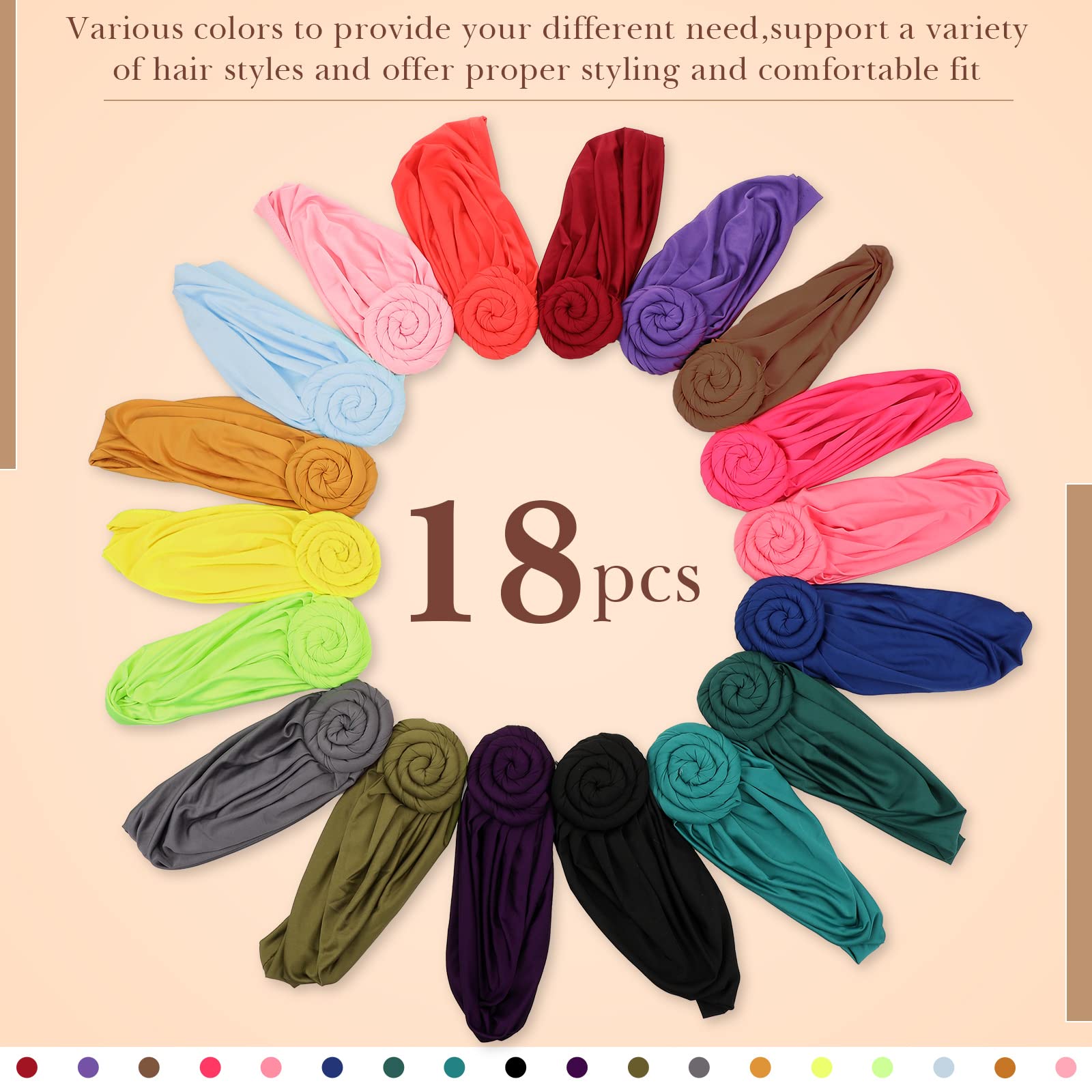 Jeyiour 18 pezzi da donna turbante africano pre-legato cofano copricapo fiore nodo cofano berretto berretto turbante testa avvolge cappello