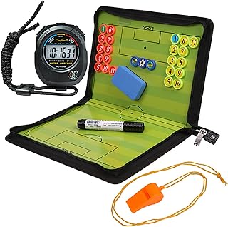 SOONHUA Quadro de táticas de futebol, prancheta magnética portátil para tática de futebol, kit de placa de treinamento de futebol dobrável com zíper, prancheta de futebol com tempo, apitos, apagamento a seco, caneta marcador e bolsa com zíper
