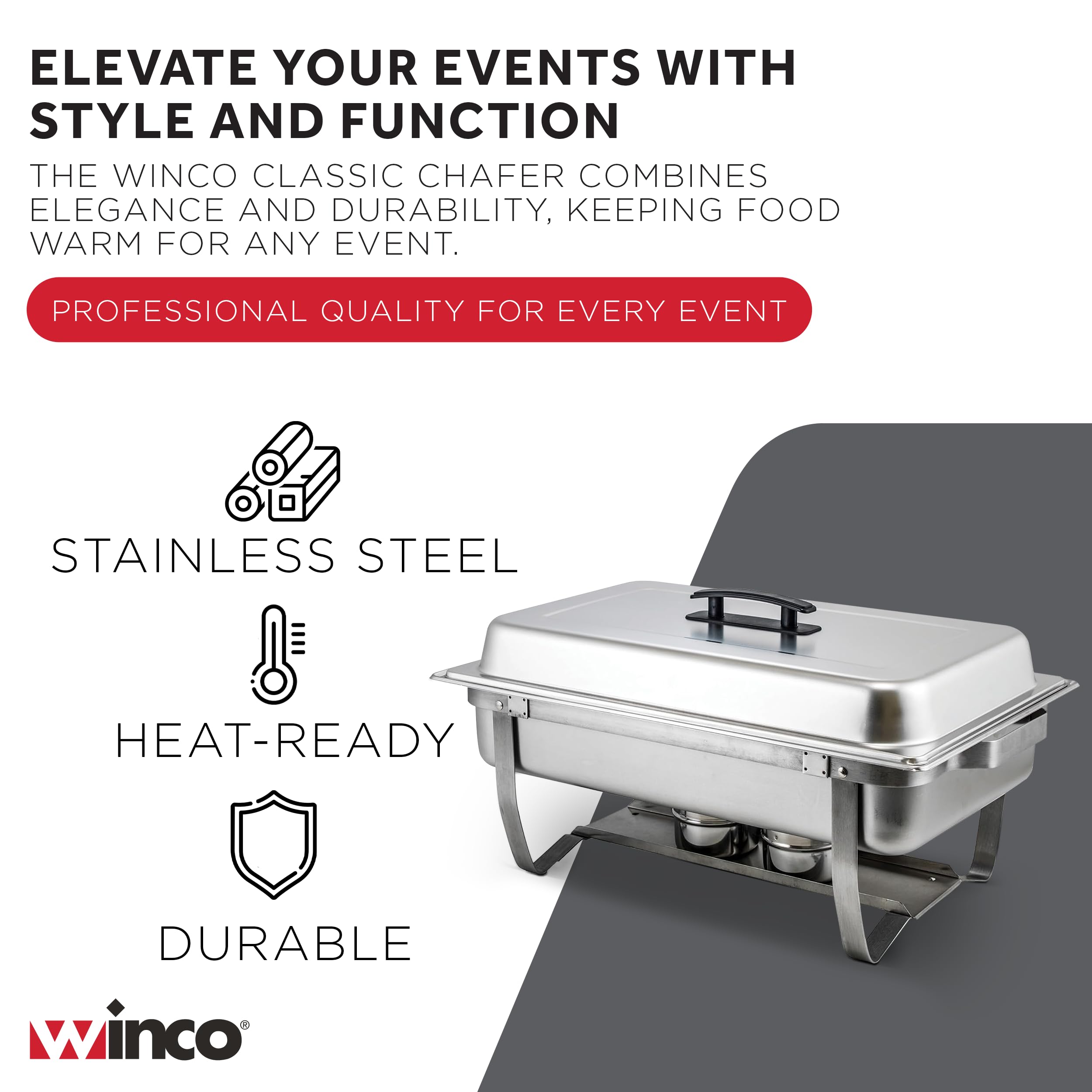 Winco 8 qt Silver Full-size Chafer with Folding Stand Chafer — Amazon image 3